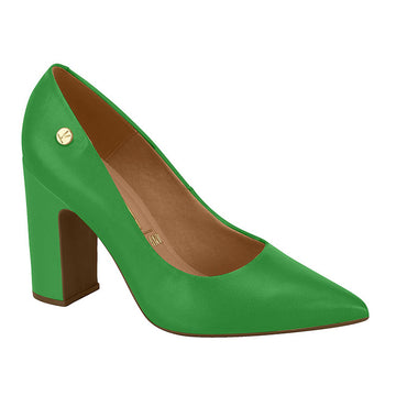 Vizzano 1285-400 Block Heel Pointy Toe Pump in Green Napa